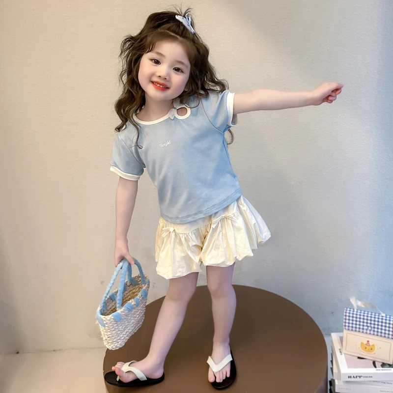女童夏装套装2025新款洋气短袖t恤薄款裤子宝宝童装夏季儿童衣服