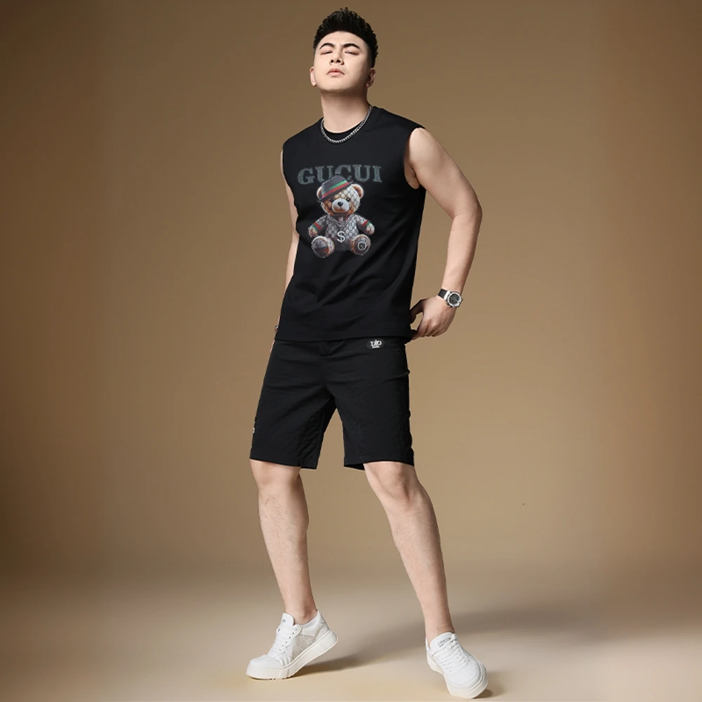 巴韦那奇欧货坎肩无袖背心T恤休闲套装夏季新款男高端短裤两件套