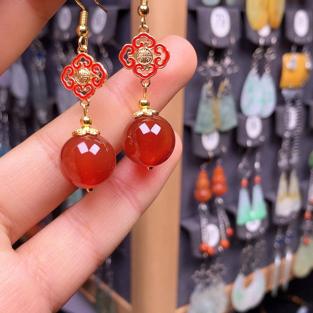 银S925镶嵌耳钉玛瑙/玉髓