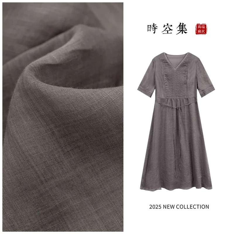 时空集原创正品秋款上新  100%纯苎麻0001法式夏季宽松连衣裙显瘦