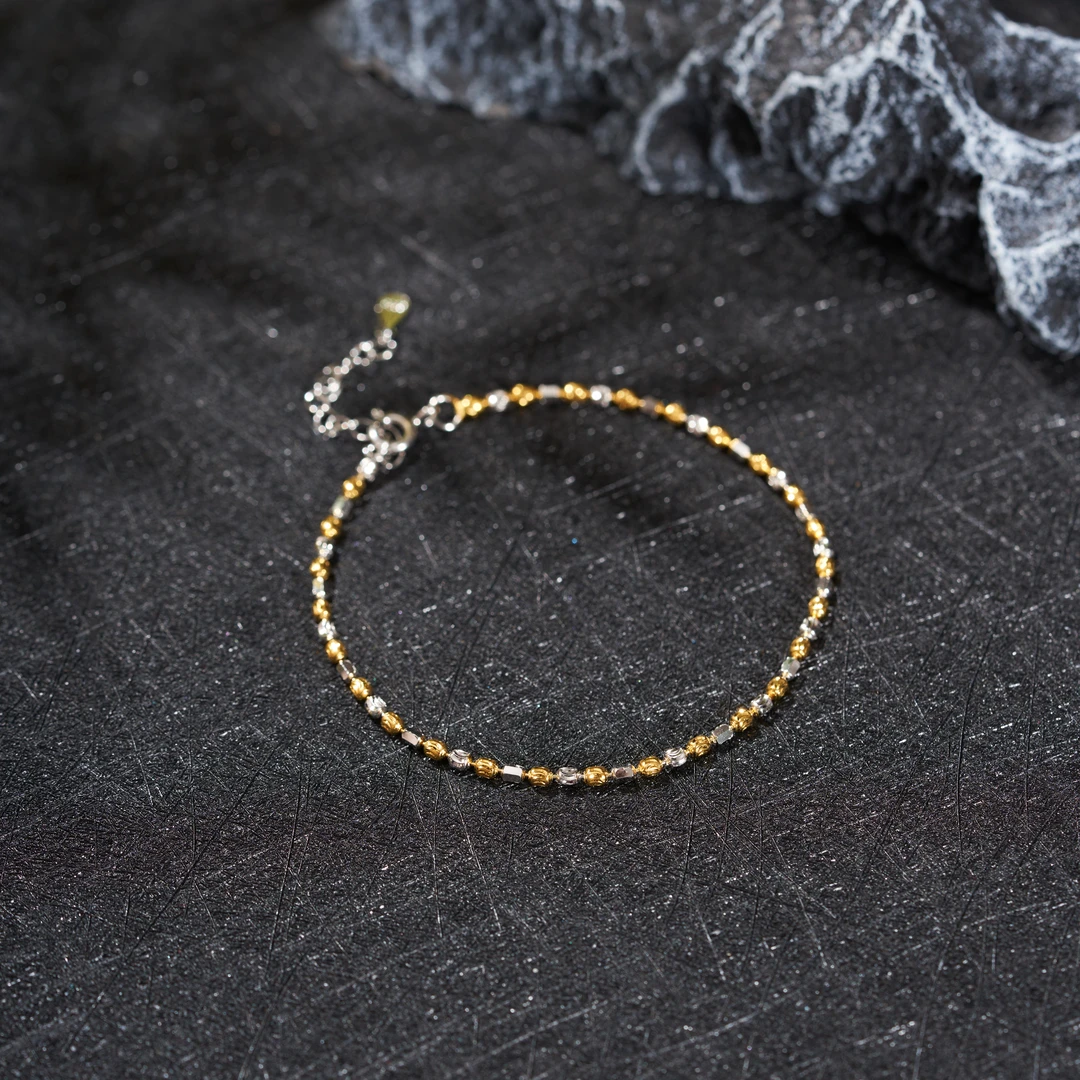 925银银制品 【玉氏珠宝】925银双色斜刀珠手链 CAN1550197