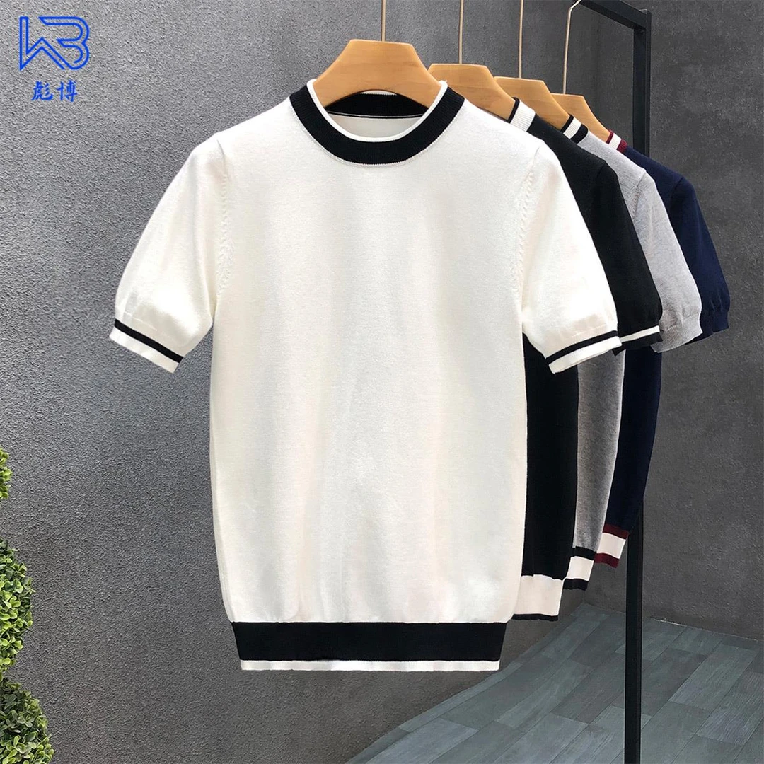 彪博流行短袖夏季男款潮流半袖打底衫2025时尚新款男士薄款针织衫