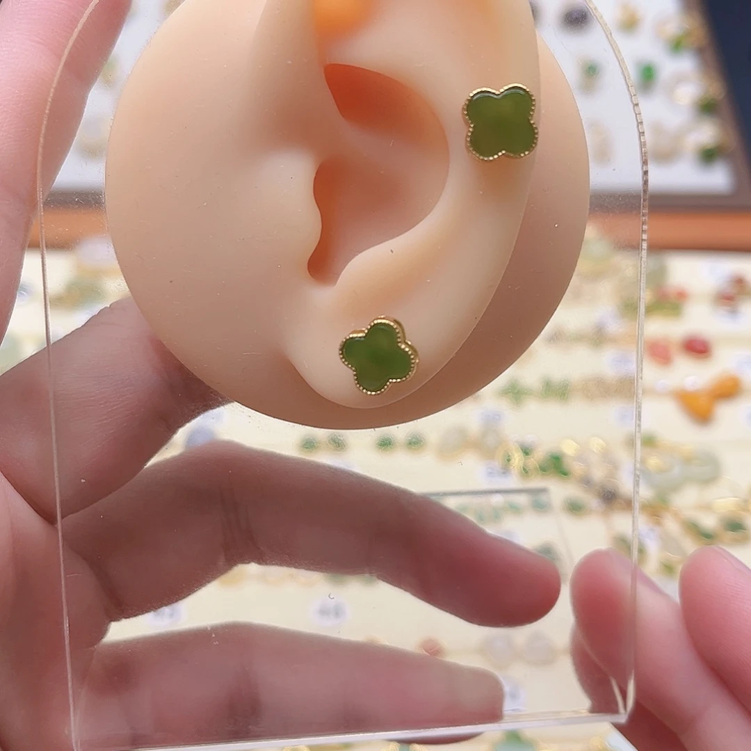 银S925镶嵌和田玉耳饰