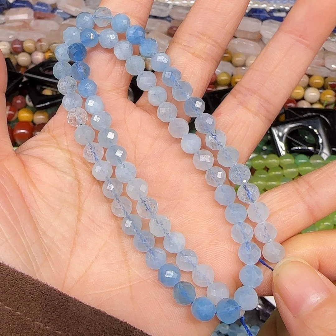 玛瑙/玉髓合金珠宝半成品海蓝宝6mm一条