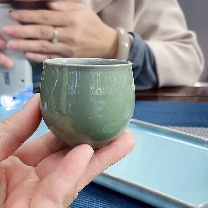 杯子原产地原矿釉豆绿玉兰杯全手的