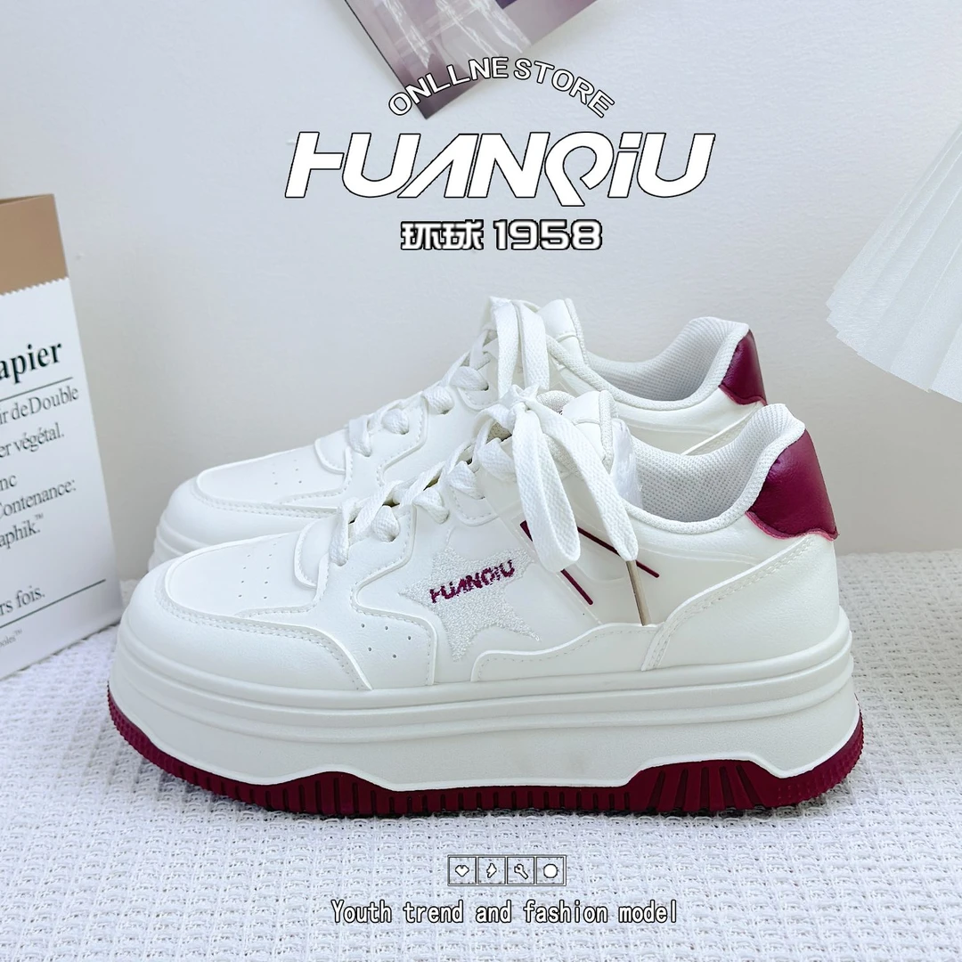 环球安可拉红女2025夏季新款百搭运动休闲板鞋高颜值厚底小白鞋女