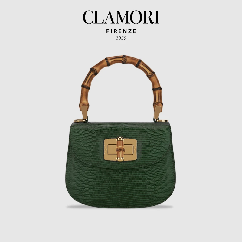CLAMORI意大利正品新款蜥蜴纹轻奢小牛皮秋冬必选竹节马鞍单肩包