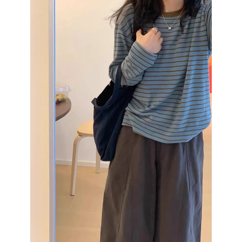 「美拉德系针织衫」韩系！老钱风美拉德撞色条纹显瘦女打底针织衫