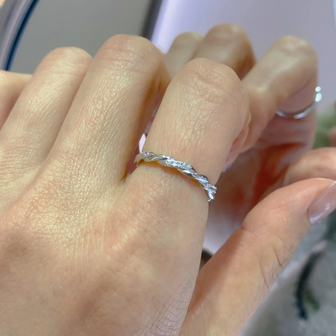 925银合成锆石戒指 925银戒指 麻花编织银戒指 开口可调节 F0062