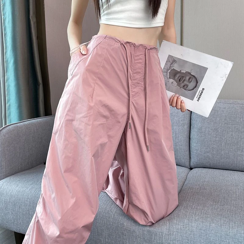 美式裤女夏季爵士舞小个子休闲跳舞运动束脚重工粉色扇兵裤