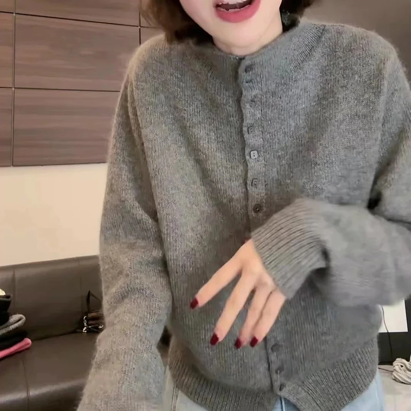 韩版时尚洋气立领开衫毛衣2025秋冬新款小个子减龄百搭长袖针织衫