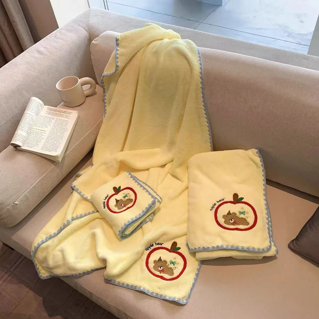 可爱苹果小熊干发帽女超强吸水速干包头发毛巾珊瑚绒加厚洗头浴帽