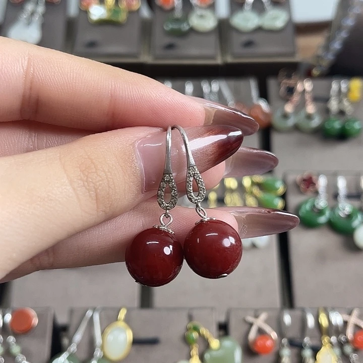 玛瑙/玉髓银S925镶嵌耳饰12左右