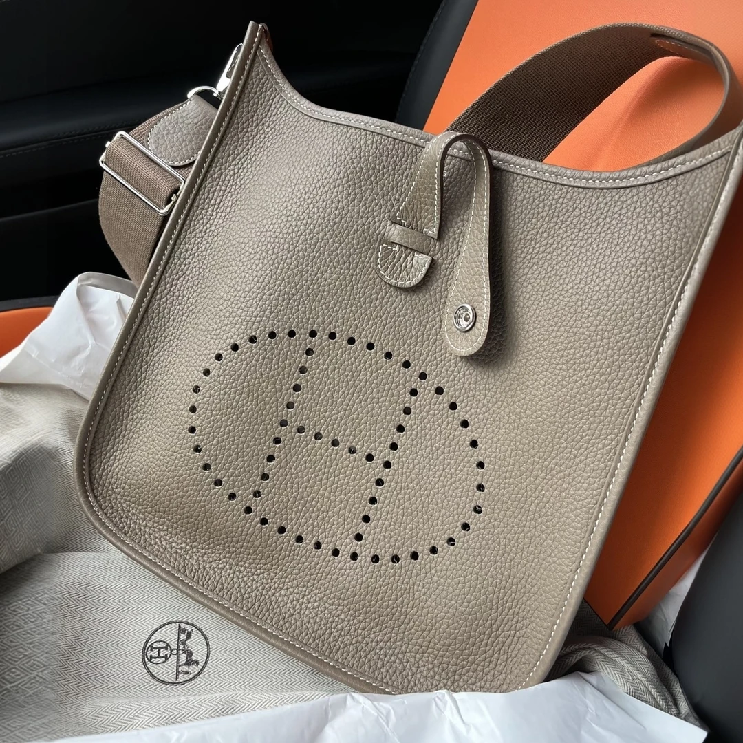 99新 Hermes/爱马仕 7姐专场/大象灰银扣 伊芙琳29斜挎包 W刻