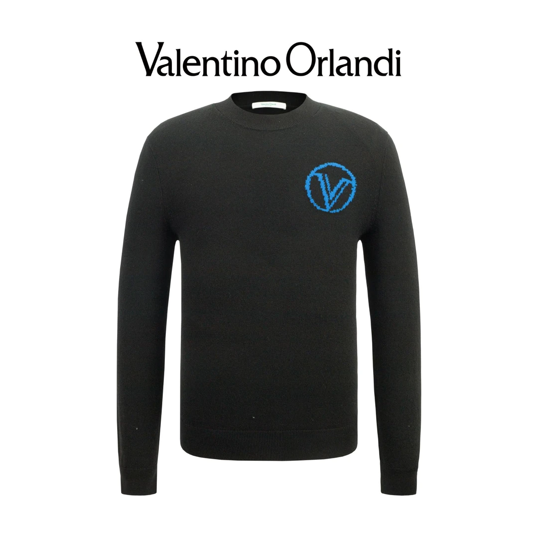 Valentino orlandi男士秋冬A版时尚简约撞色小标绵羊毛针织衫毛衣