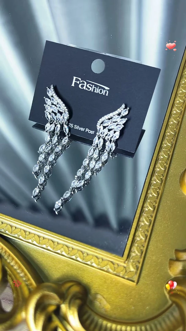 铜合金锆石耳饰 高定版蝴蝶锆石流苏耳环短款0140