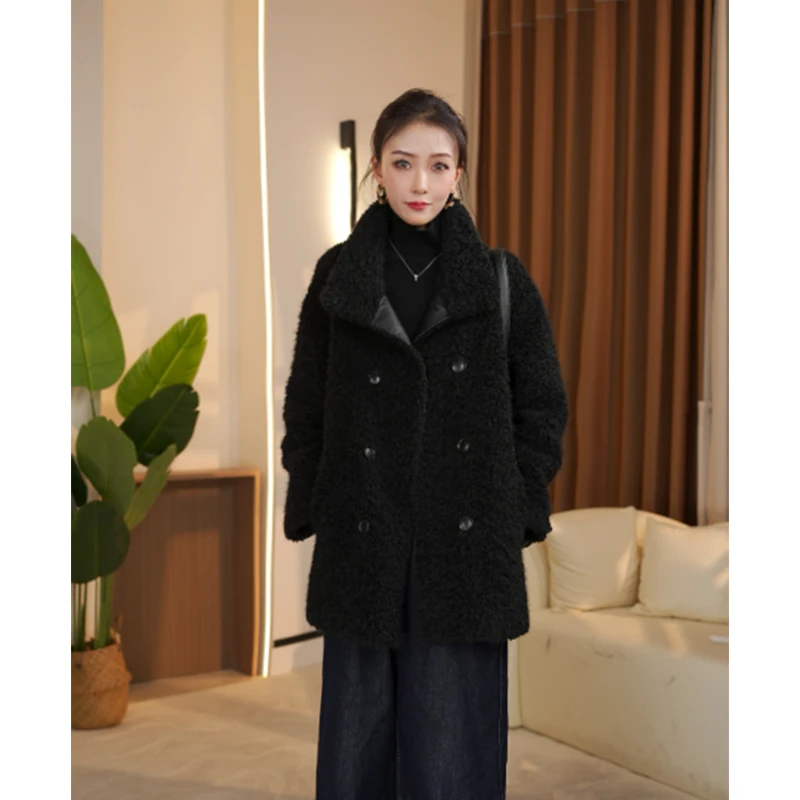 海宁轻奢保暖毛毛立领外套女2024新款冬季高级感慵懒风中长款大衣