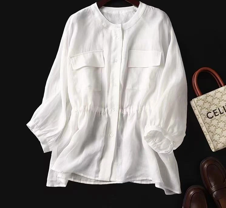 白色防晒设计感夏季显瘦休闲苎麻文艺女衬衫长袖宽松