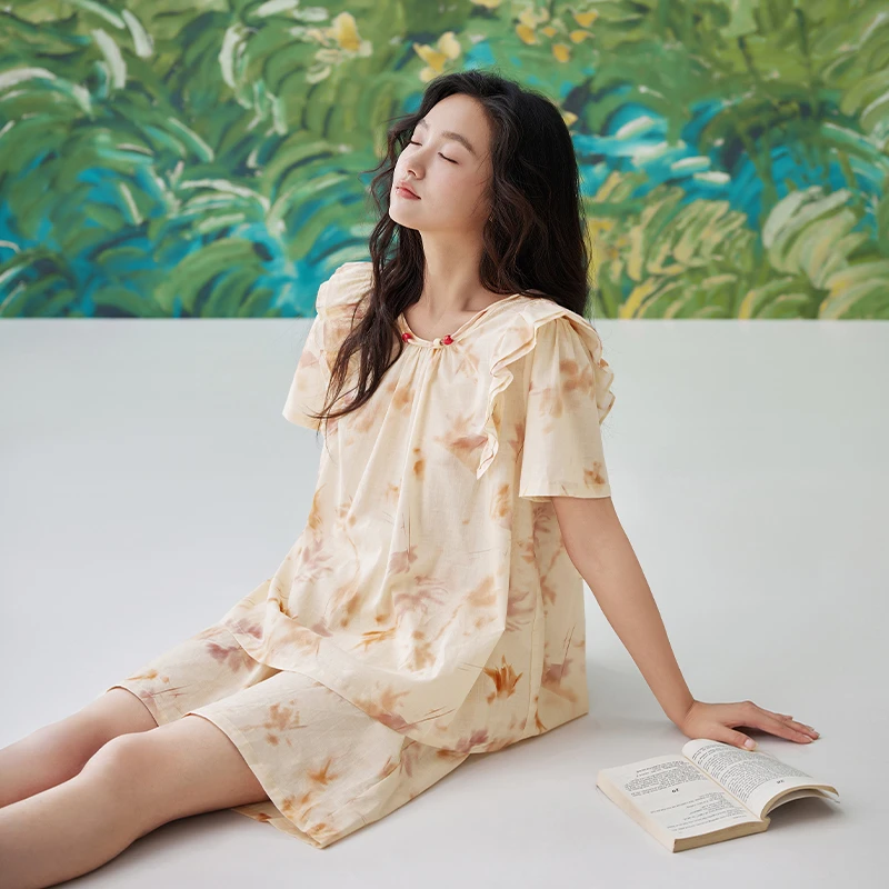 安之伴【巨凉感】睡衣女夏季梭织2025新款纯棉短袖宽松82521121856