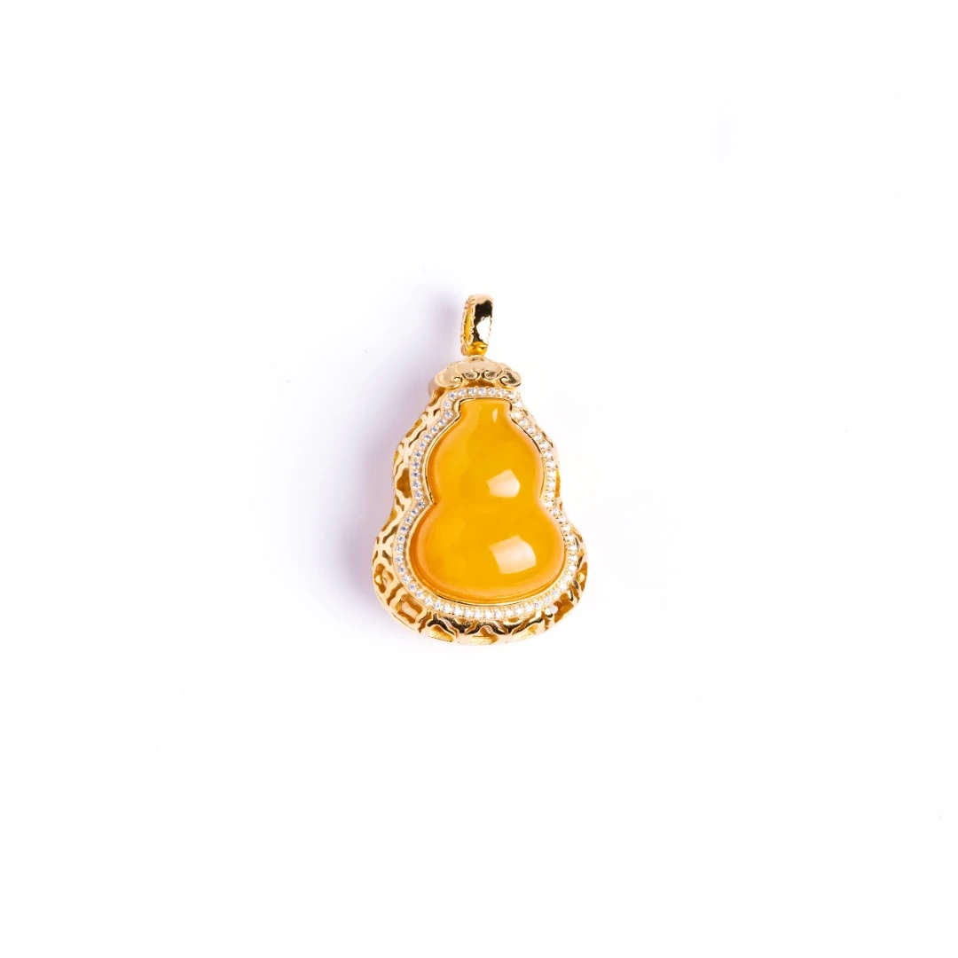 【蜜蜡系列】s925银蜜蜡镶嵌款葫芦吊坠（25×22×15）mm