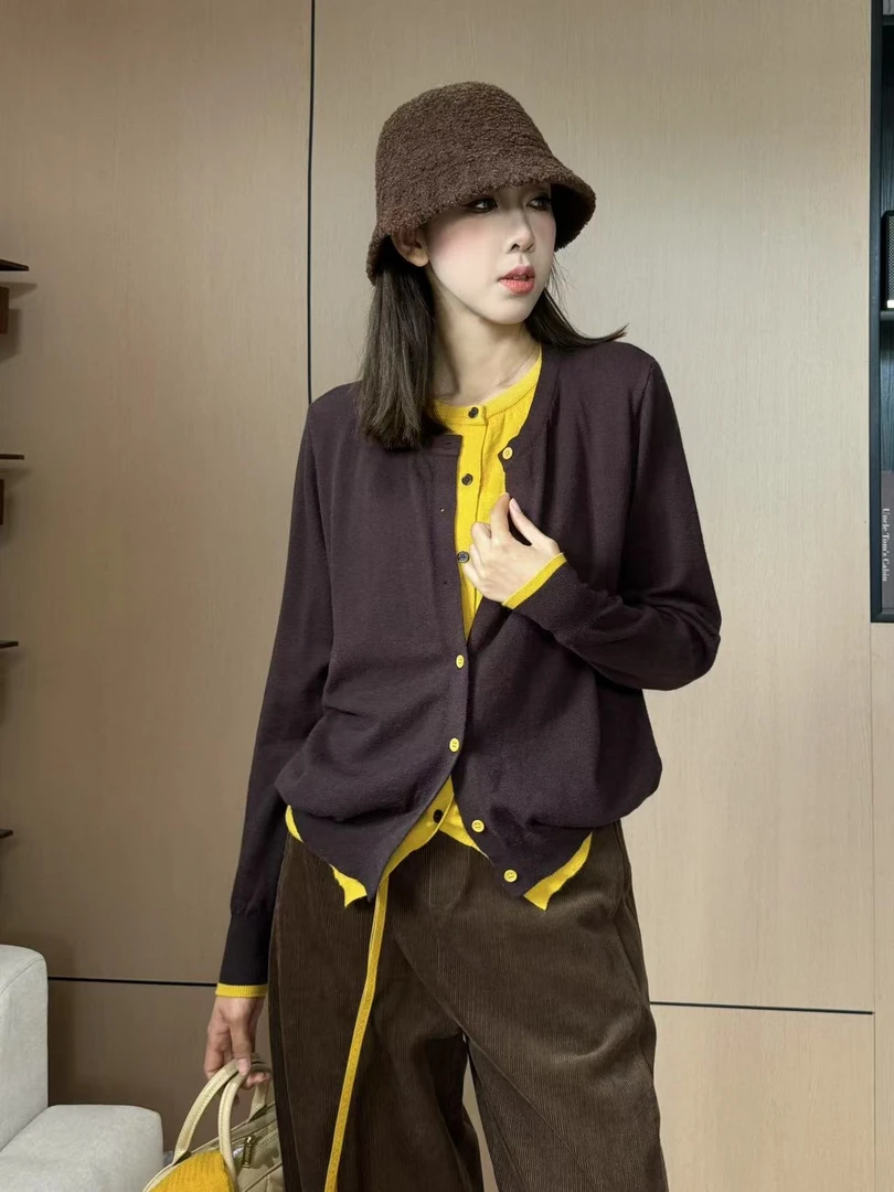 小香风针织开衫假两件女2025新款早秋韩系穿搭高级感外套AM877