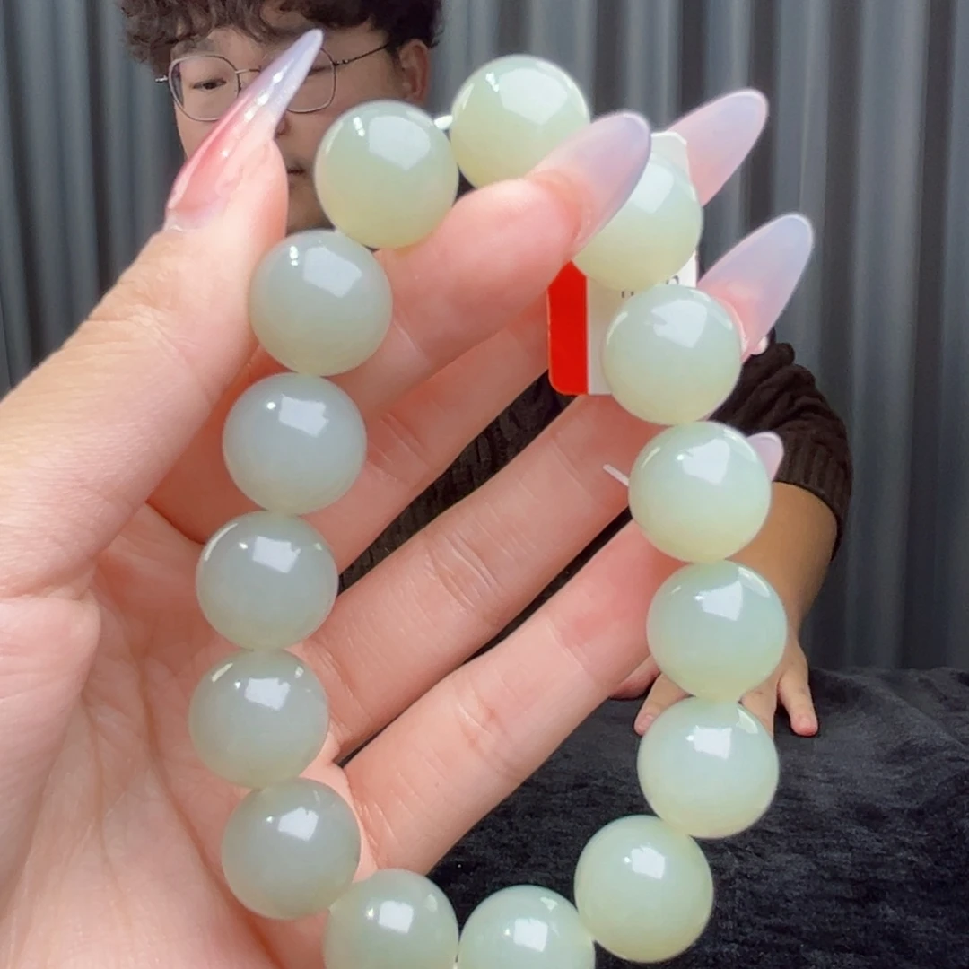 和田玉未镶嵌手链天然和田玉新疆且末青白14