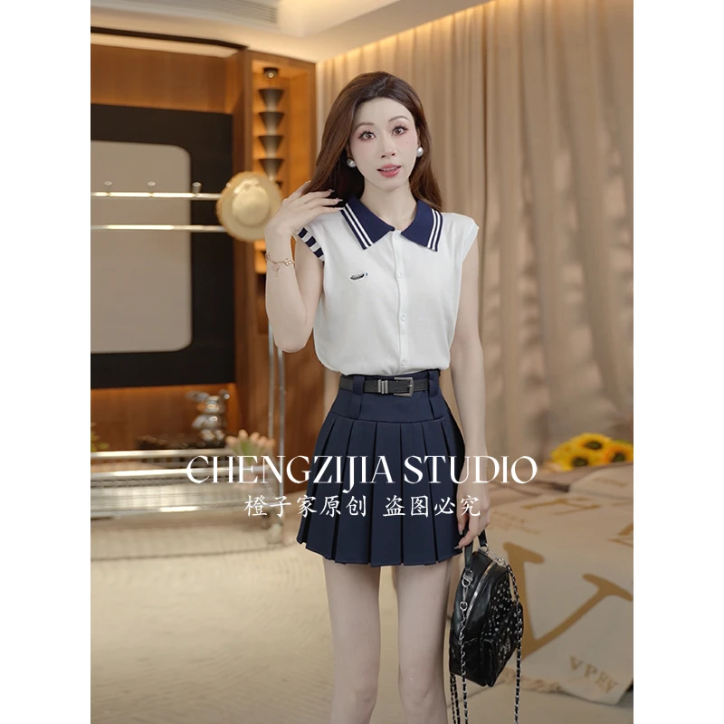 【裴诗婷】橙子·studio【】CS00052撞色无袖衬衫