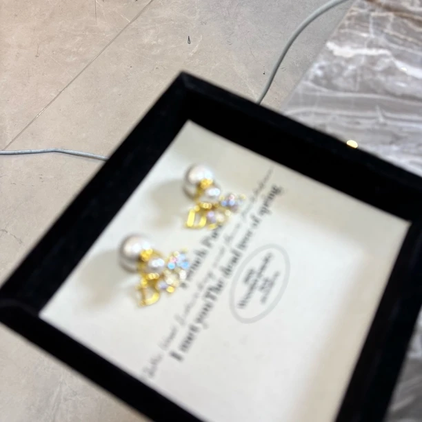 铜合金仿珍珠耳饰 D字母zz耳环EH4052