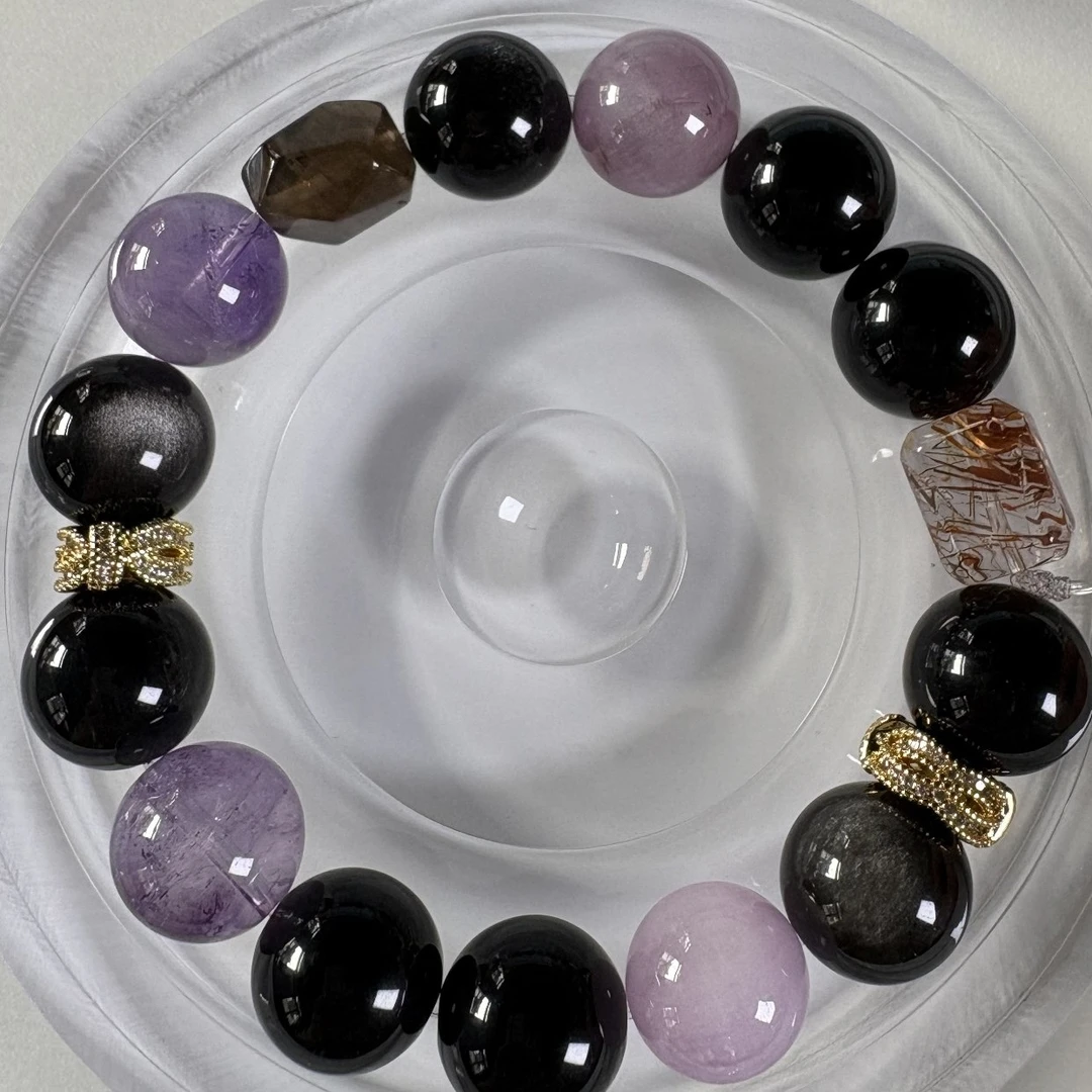 藏系中式四方财老爷系列水晶手串古风古风清新六芒星国潮星辰双色