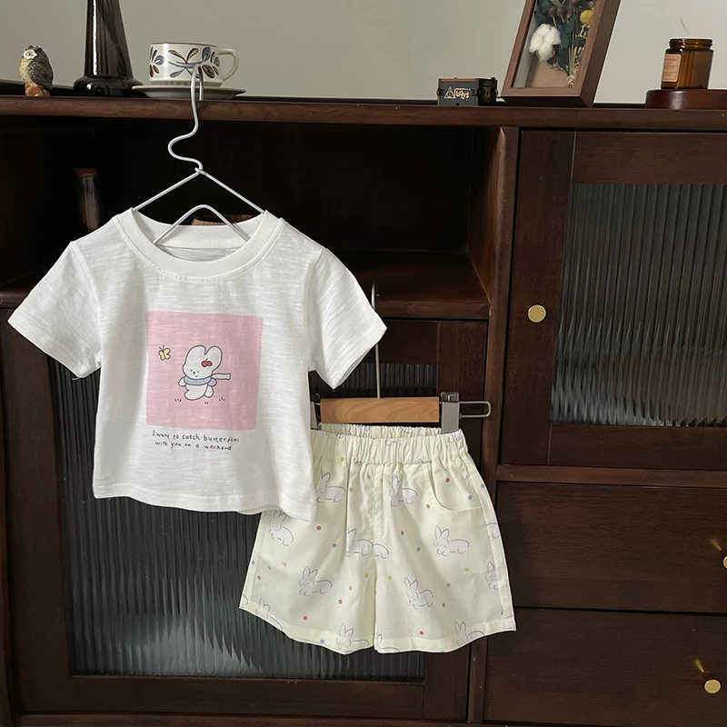 【现货】DZ25293夏季新款女童T恤短袖上衣女宝短裤清凉夏季