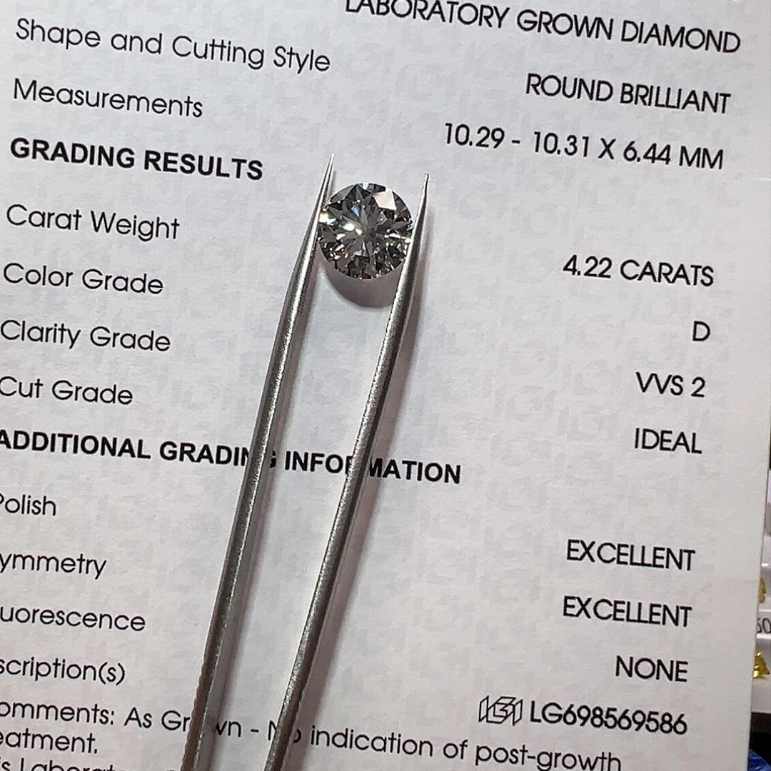 实验室培育钻石裸石未镶嵌4.22ct D/vvs2 圆钻