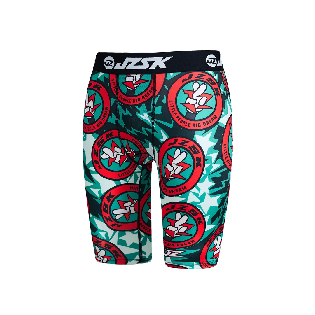 【JZLOGO配色五分紧身裤2.0】美式运动篮球健身高弹速干满印打底裤