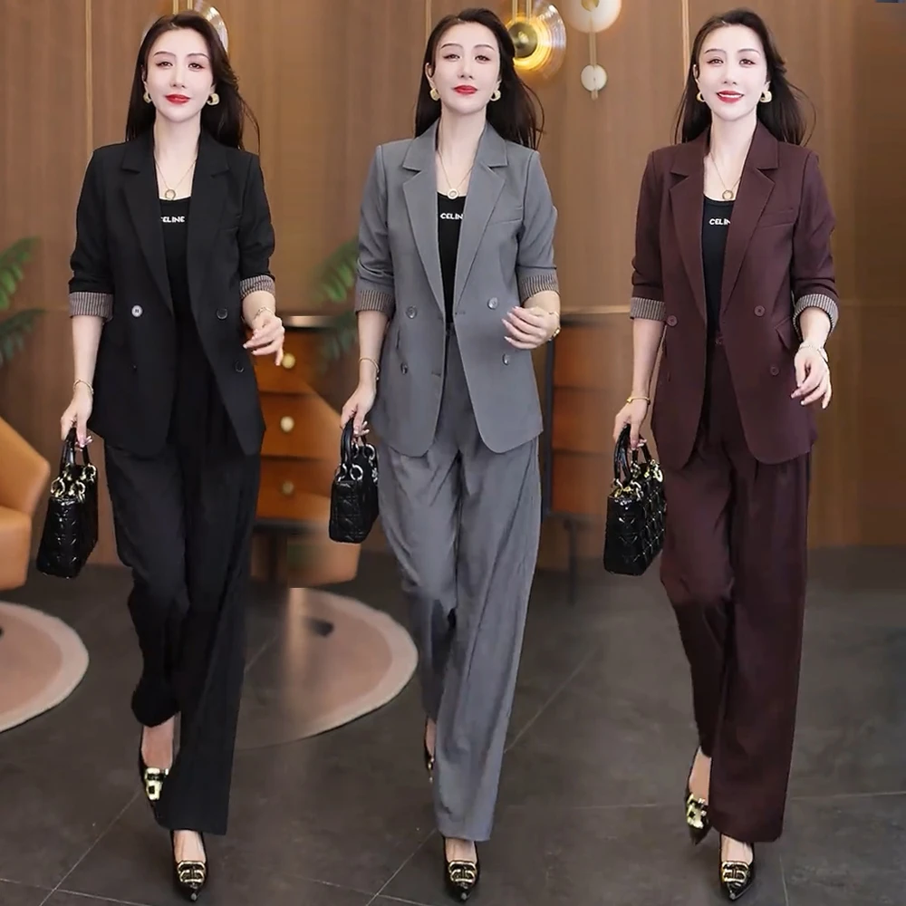 时尚西装套装女2025秋季新款洋气宽松显瘦西服外套阔腿裤两件套潮