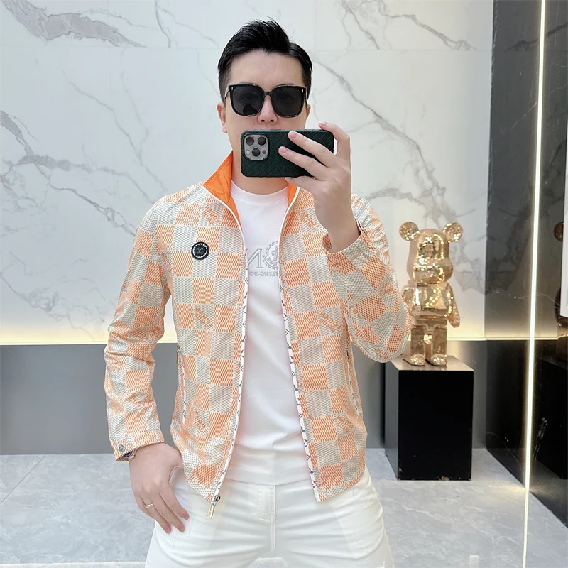 2025春季新款欧洲站男轻奢立领拼色时尚潮牌休闲夹克外套潮流