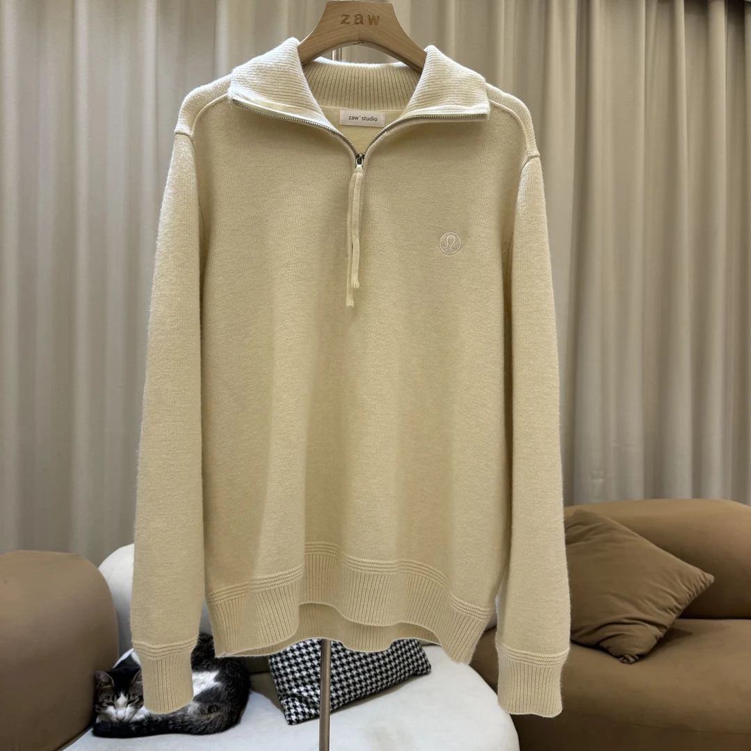 zaw大码胖mm立领毛衣女早秋新款宽松简约纯色针织套头外套/25017