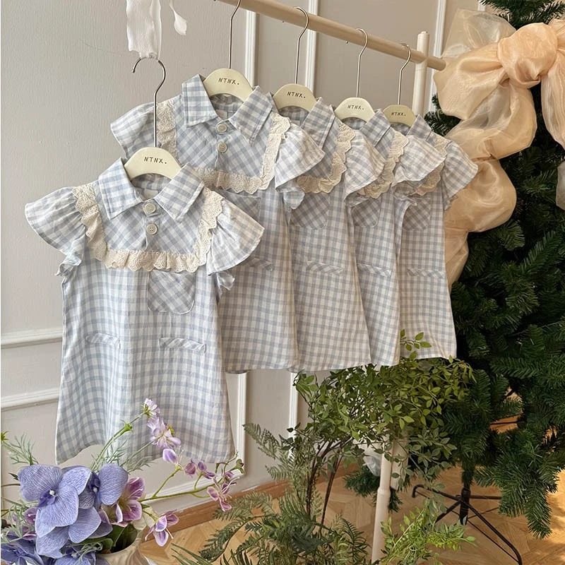 【现货】女童2025新款夏季“海盐特调”格子连衣裙X2501052