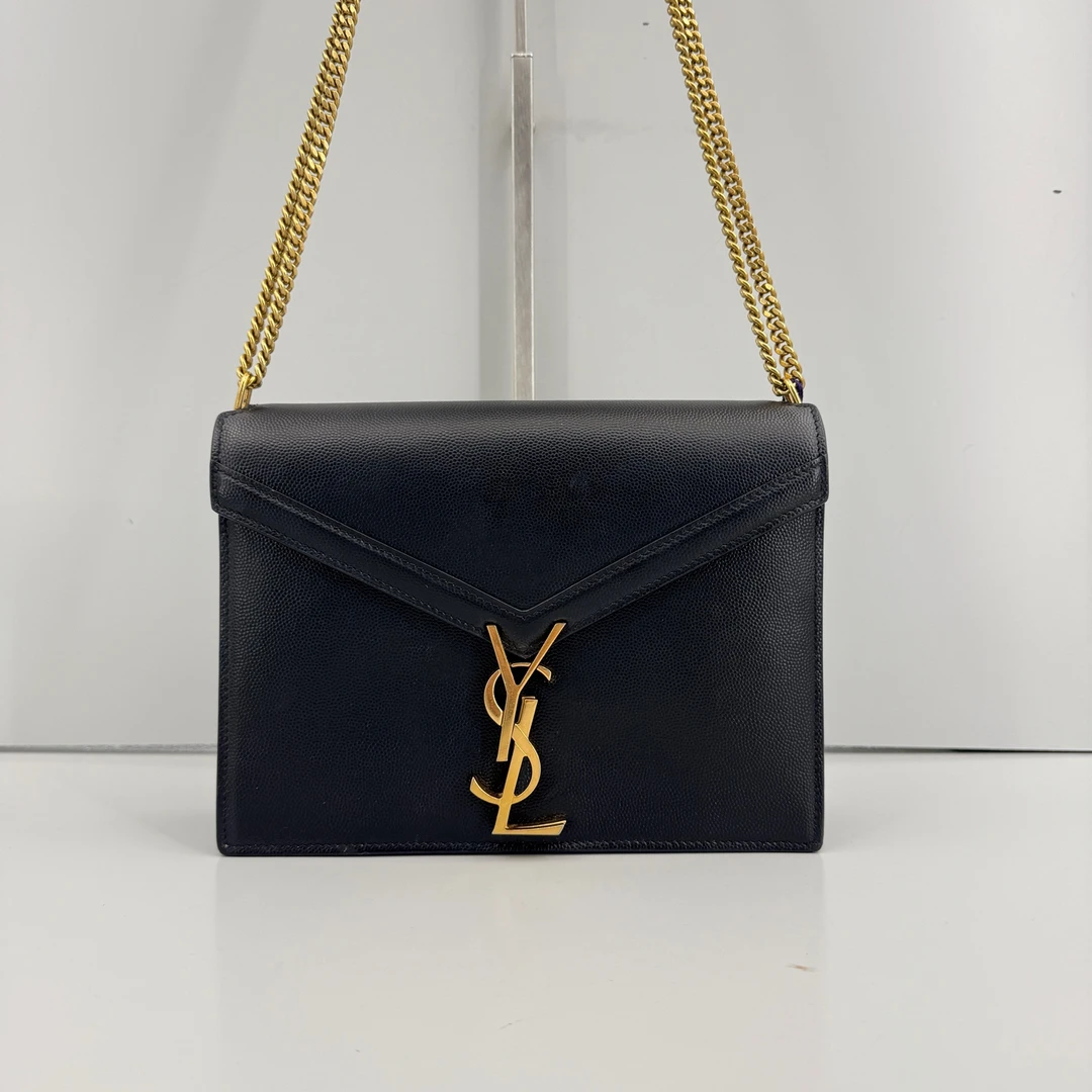 95新 YSL/圣罗兰 优选/Cassandra黑色鱼子酱信封包19年/22x16x6