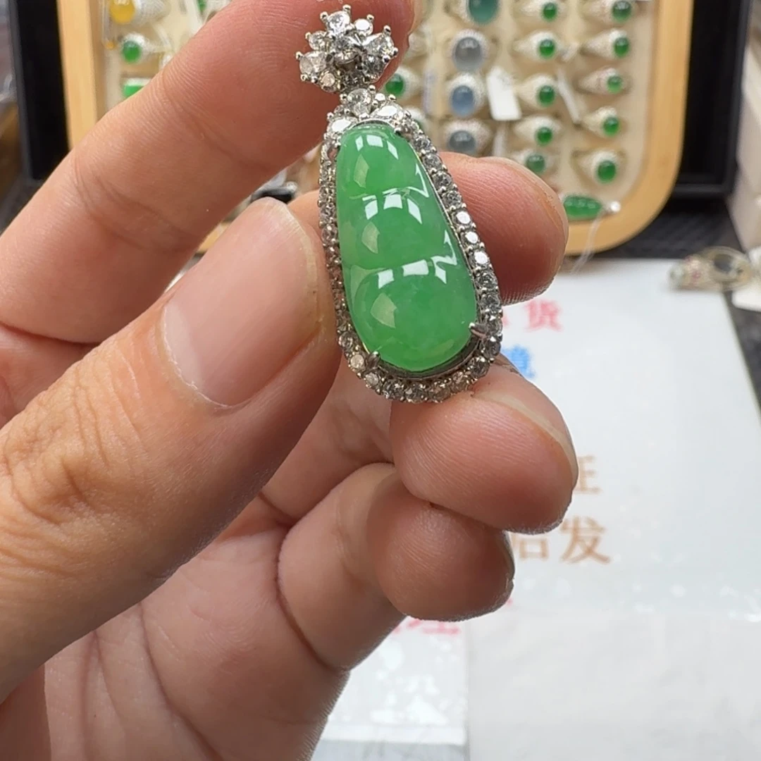 银S925镶嵌戒指翡翠天然缅甸翡翠A货