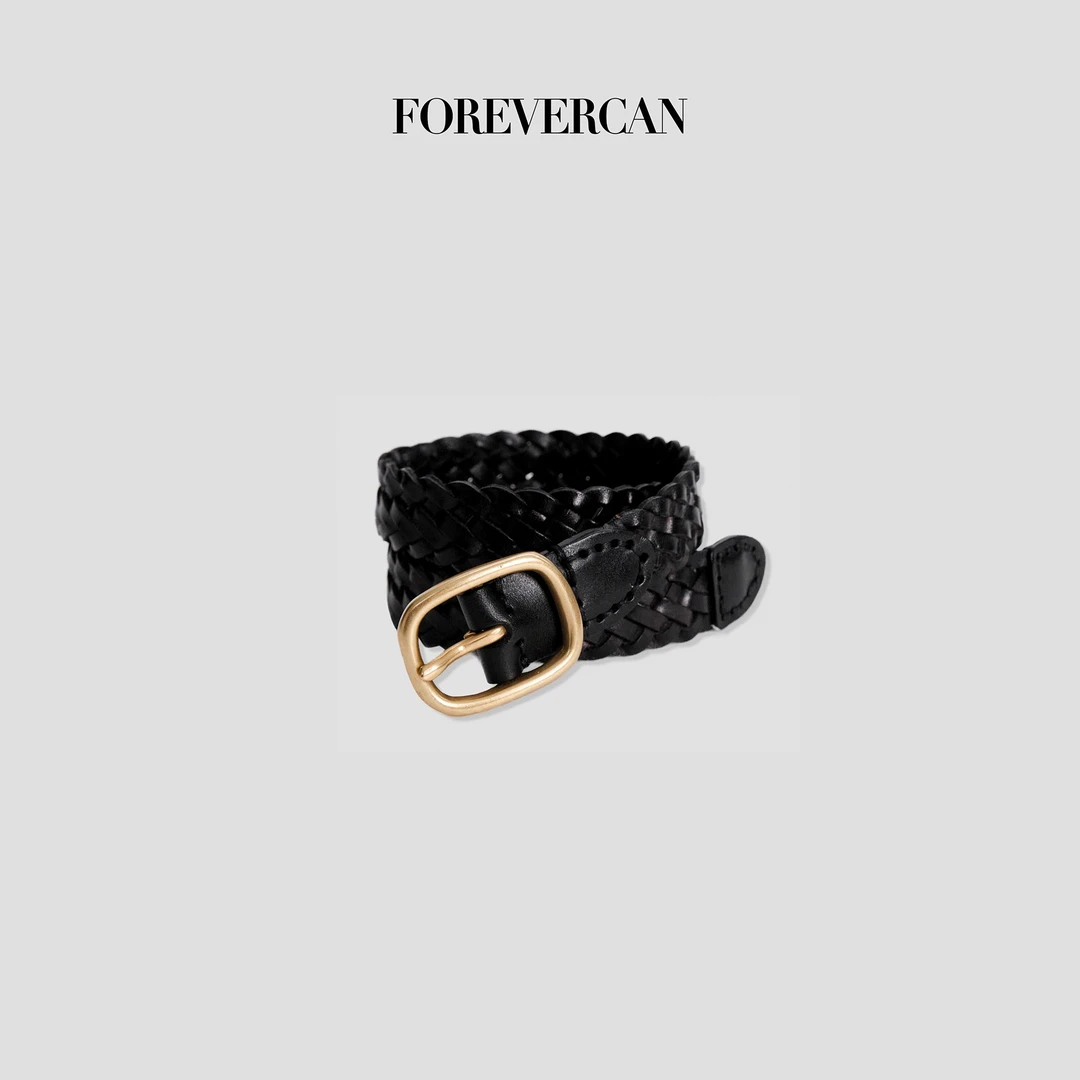FOREVERCAN【新品彩蛋】黑色牛皮编织腰带 SS26007