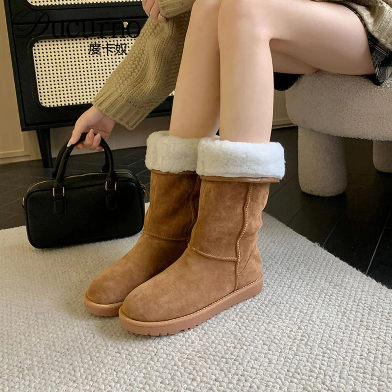 2.5cm厚底平底雪地靴圆头大棉靴2025冬季新款保暖厚实毛毛靴