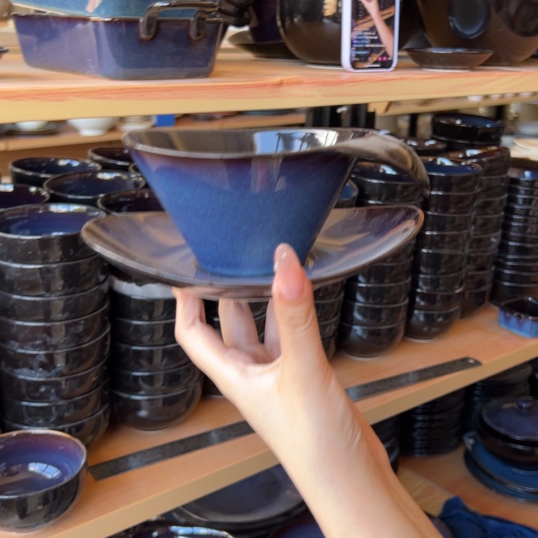 新骨瓷064微瑕麟彩蓝 早餐碗碟套装