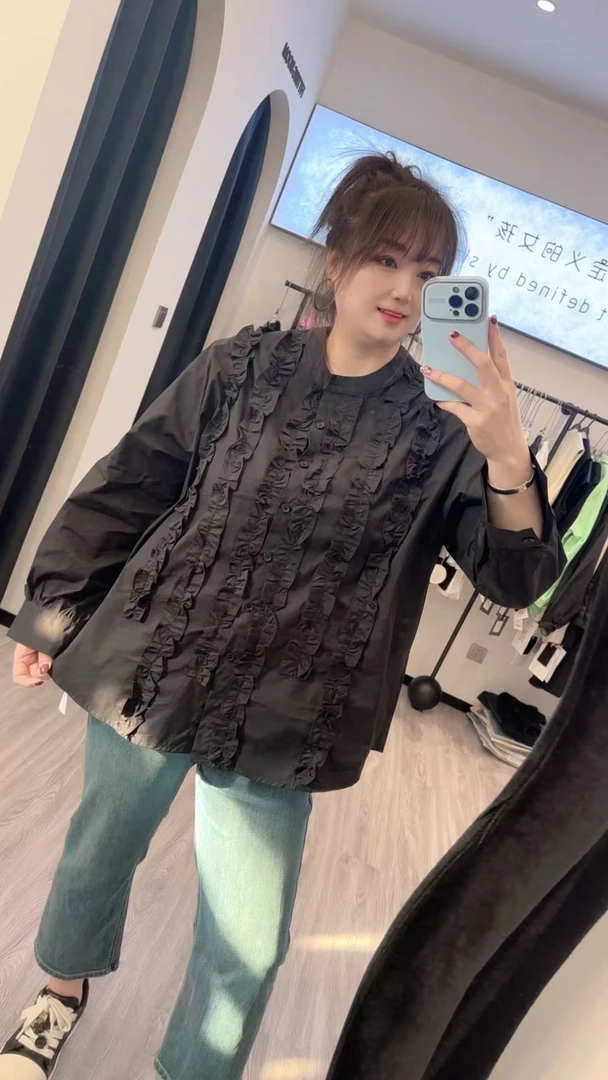 2025MM春季新款30056立体木耳花边衬衫