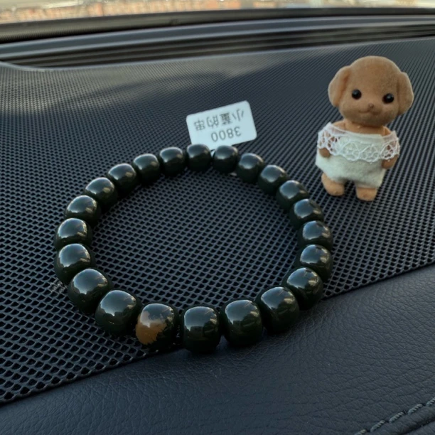 老型珠手串10mm黑青孑料墨绿色有孑料特征源皮析木玉