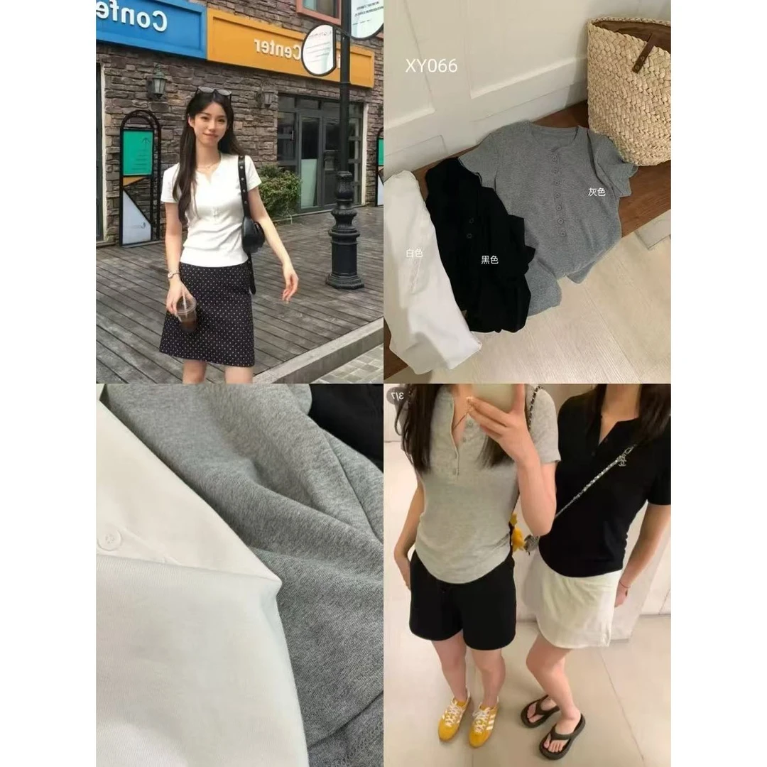 XY066#嘎嘎舒服~真的会被惊喜到啊！简约显瘦设计感纯色T恤