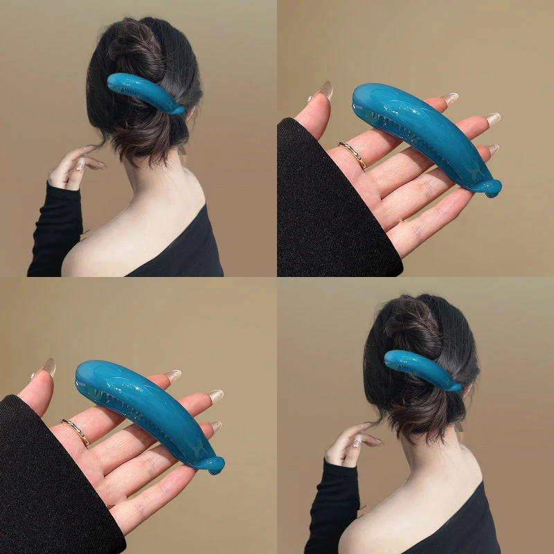 孔雀蓝色气质女发夹2025新款高马尾盘发鲨鱼夹子后脑勺高级感