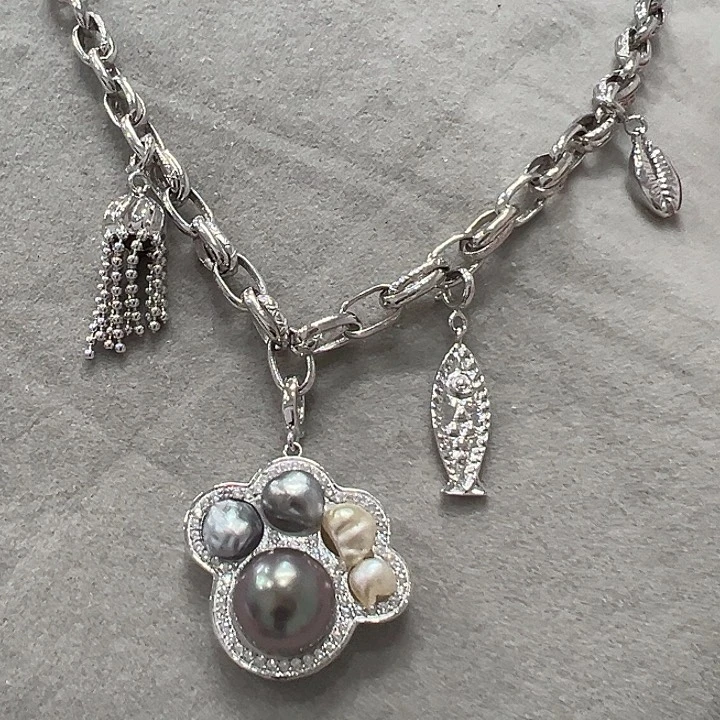 海水珍珠银S925镶嵌颈饰