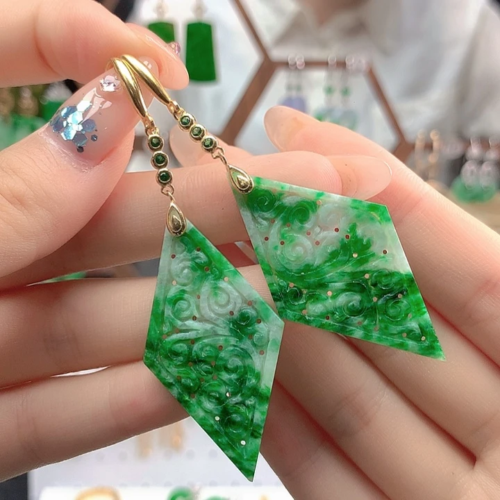 翡翠银S925镶嵌耳饰耳饰