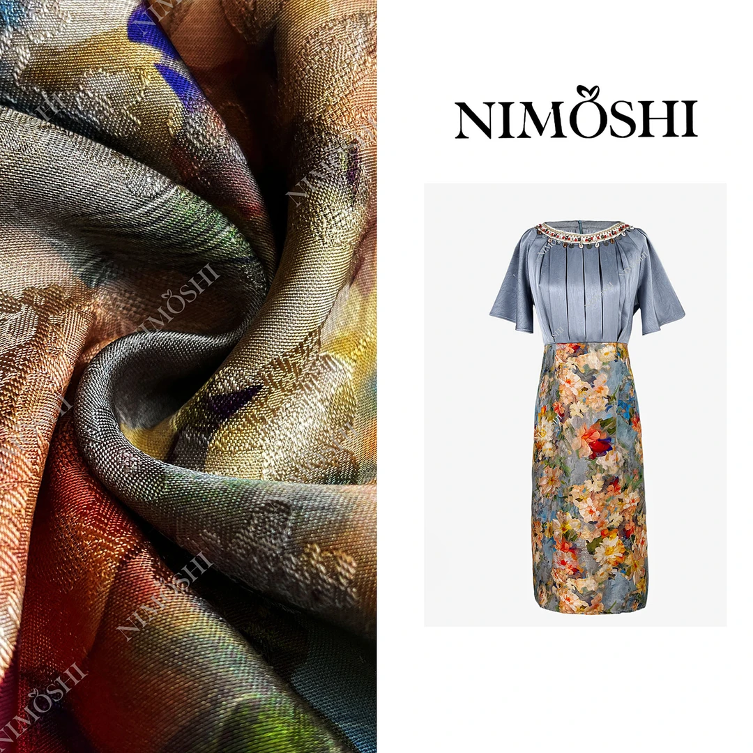 【莎总专属】欧式重工钉珠时尚百褶拼接设计气质显瘦连衣裙Q2152