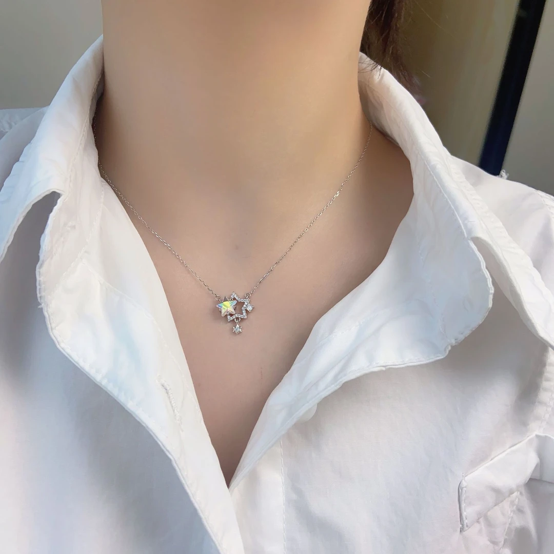 巴黎「设计师」璀璨星语｜明星同款｜幻彩双子星项链气质锁骨链轻奢