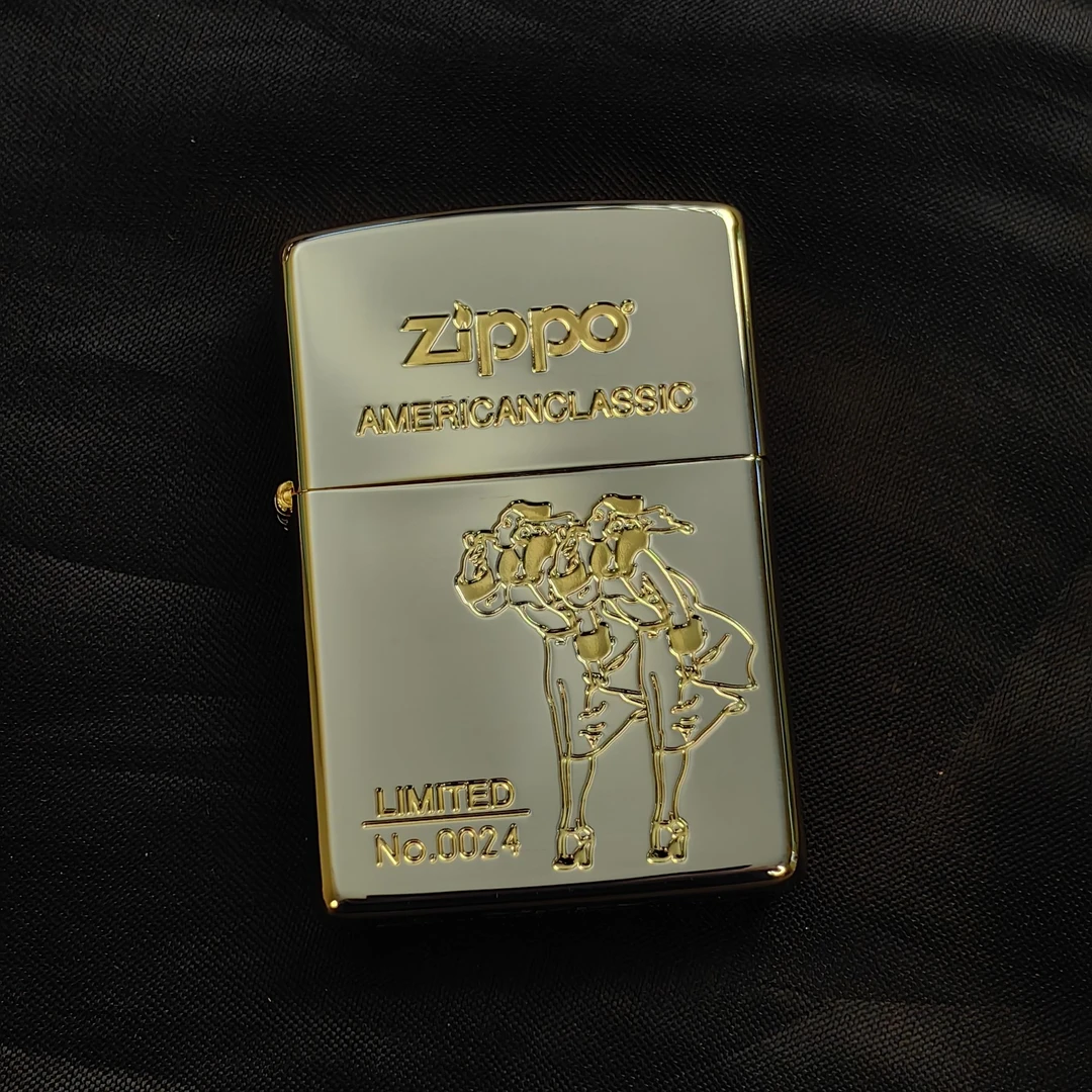 ZIPPO 打火机正品 平底银金两只风女 1456【大白专属】